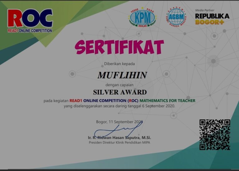 Ustaz Muflih Raih Silver Award dalam ROC Mathematics for Reacher